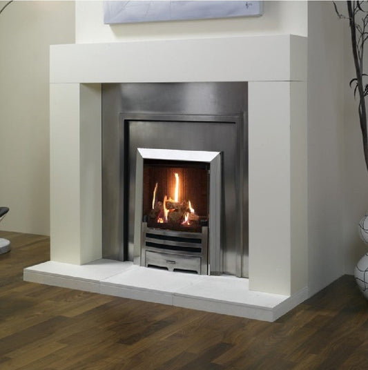 Gazco Logic HE Conventional Flue Log Effect Gas Fire with Brushed Steel Arts Frame and Front