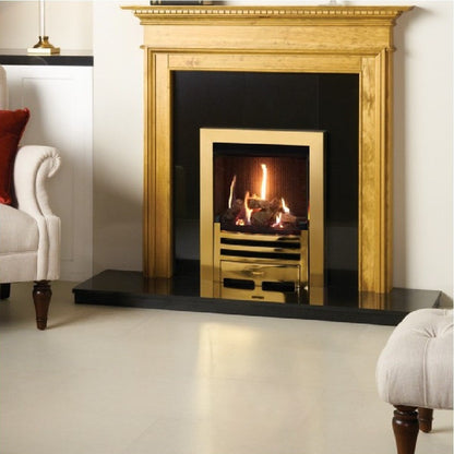 Gazco Logic HE Conventional Flue Log Effect Gas Fire with Brass Arts Frame and Front