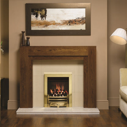 Gazco Logic HE Balanced Flue Coal Effect Gas Fire with Brass Box Profile Frame and Arts Front