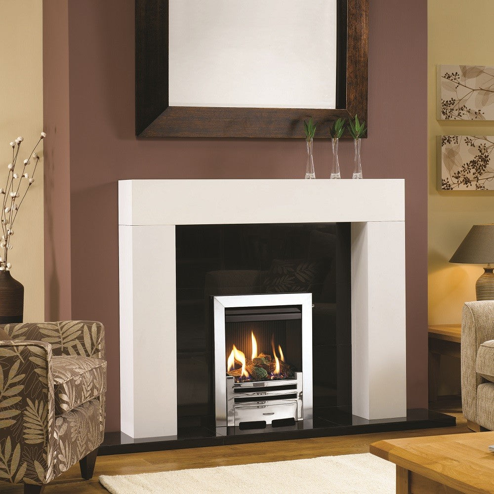 Gazco Logic HE Balanced Flue Coal Effect Gas Fire with Chrome Arts Frame and Front