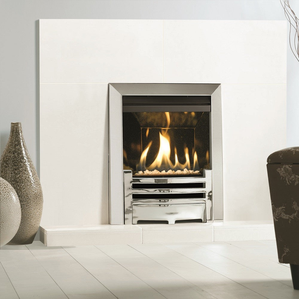 Gazco Logic HE Balanced Flue Coal Effect Gas Fire with Chrome Arts Frame and Front