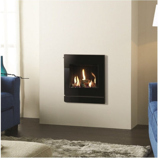 Gazco Logic HE Balanced Flue Log Effect Gas Fire with Designio2 Black Glass Frame