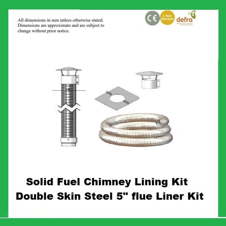 Chimney Lining Kit for Solid Fuel Stove 5" by 9 Meter Liner Length