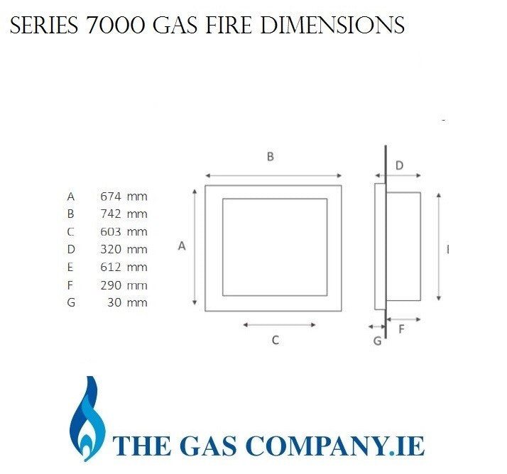 Series 7000 HE Large Fireplace Square Opening Log High Efficiency Gas Fire Dimensions