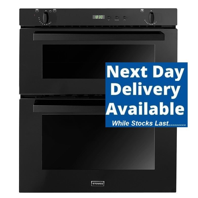 Stoves SGB700PS BLK Black Glass Under Counter Built In Double Gas Oven