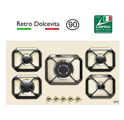 Lofra Dolcevita 90 5 Burner Cream Low Profile Retro Gas Hob 90cm