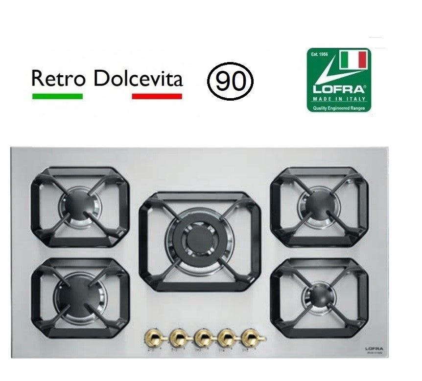 Lofra Dolcevita 90 5 Burner Steel Low Profile Retro Gas Hob 90cm