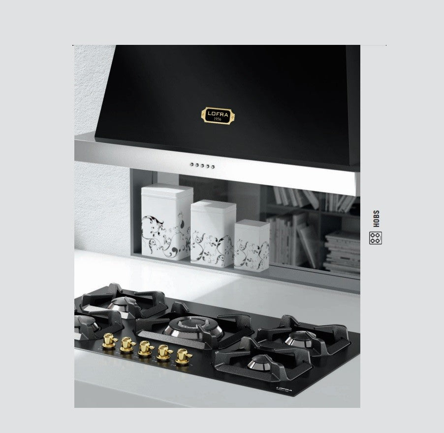 Lofra Dolcevita 90 5 Burner Black Low Profile Retro Gas Hob 90cm Oven and Hood