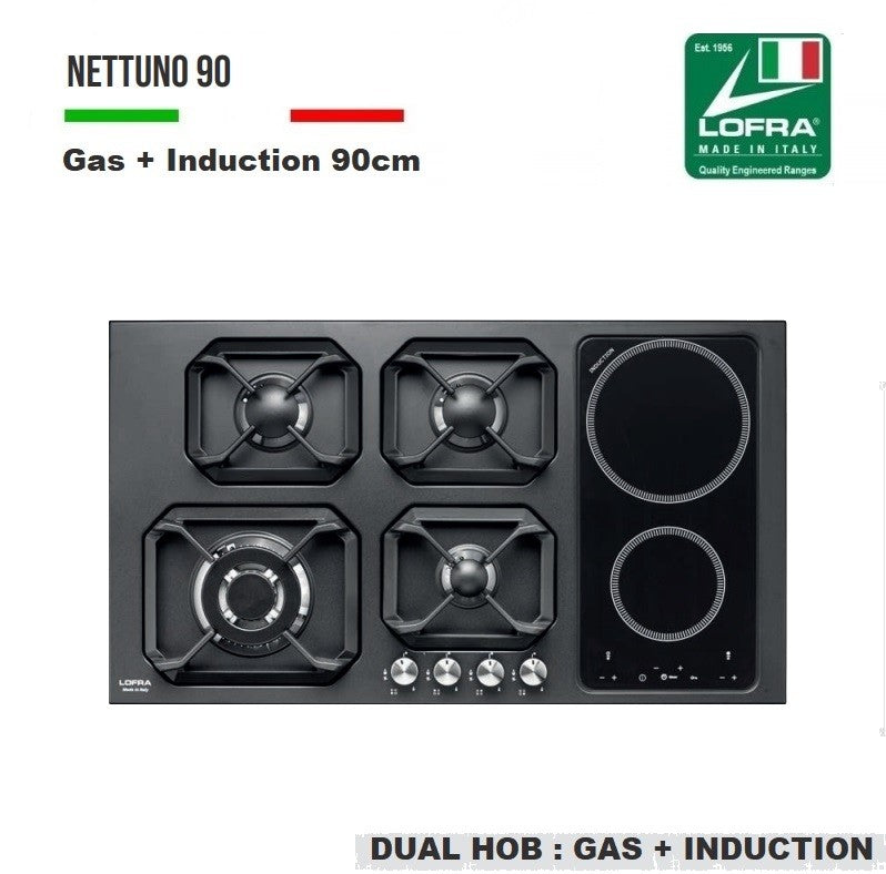 Lofra Nettuno 90 Dual Hob HLS9G2I Low Profile Gas and Induction Hob 90cm