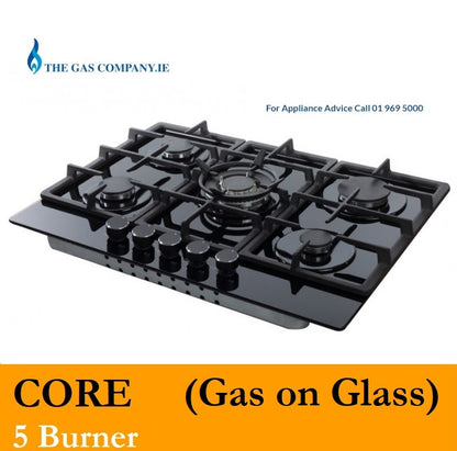 CORE5 5 Burner Black Glass Gas Hob