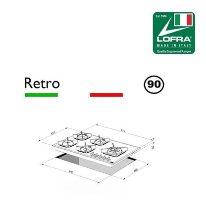 Lofra Marte 90 HGB9EO White Glass 5 Burner Gas Hob 90cm