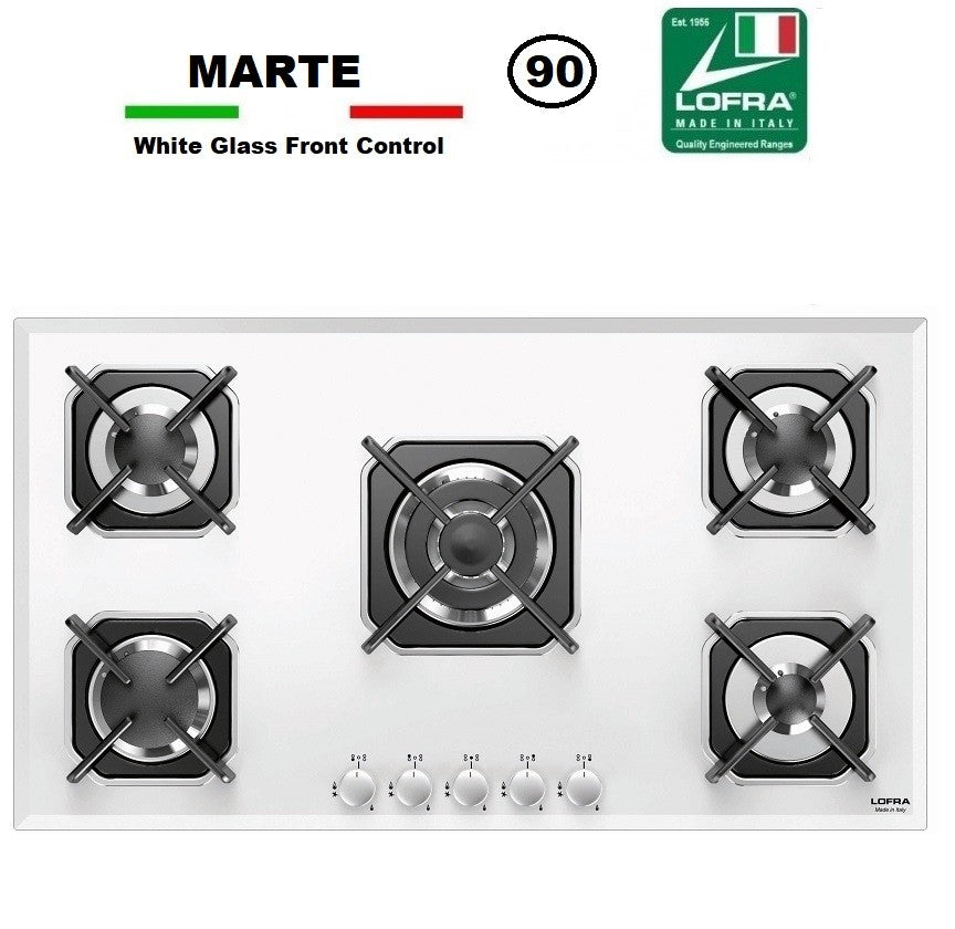 Lofra Marte 90 HGB9EO White Glass 5 Burner Gas Hob 90cm