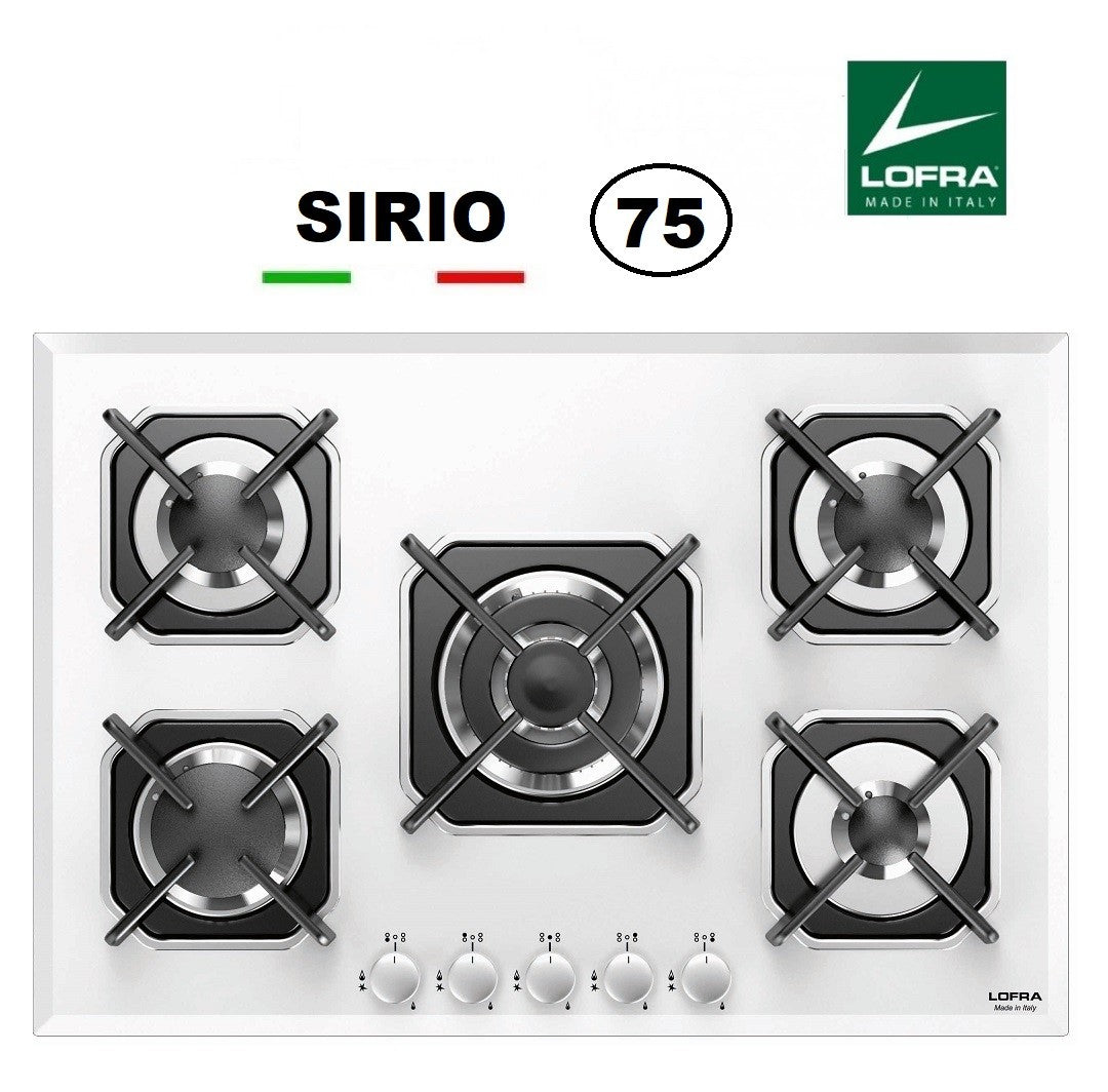 LOFRA SIRIO 75 HGB7EO White Glass 5 Burner Gas Hob 75cm