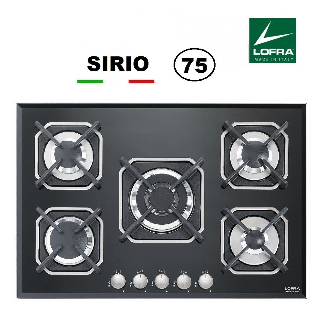 LOFRA SIRIO 75 Black Glass 5 Burner Gas Hob 75cm