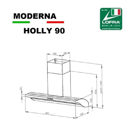 Lofra Holly 90 Moderna Professional Stainless Steel Cooker Hood Extractor Fan 90cm