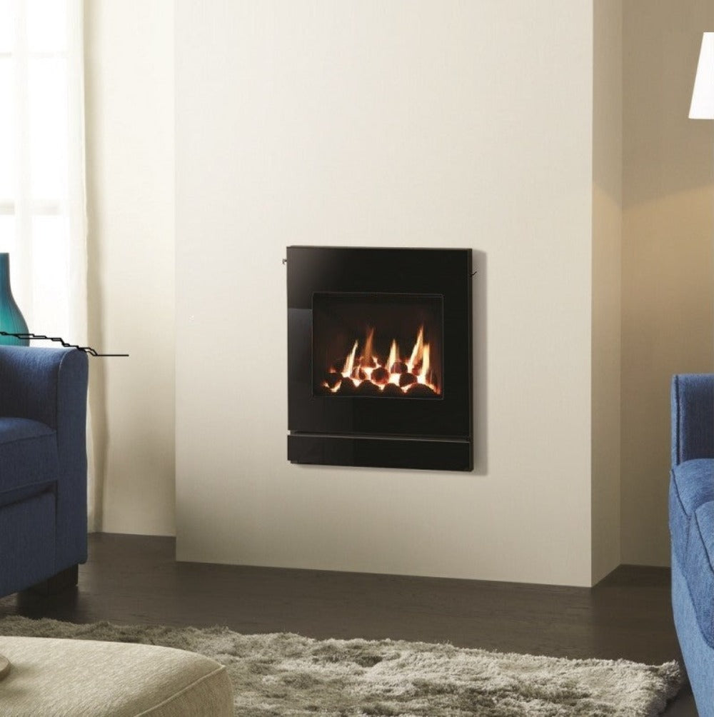 Gazco Logic HE Conventional Flue Coal Effect Gas Fire with Designio2 Black Glass Frame