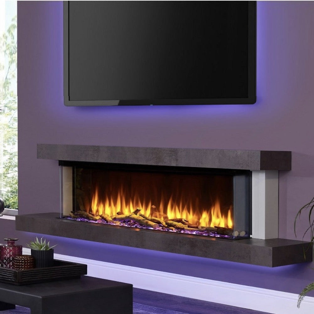 C&J iRange i1500e Slimline Multi-Sided Electric Fire with REAL CHOPPED WOOD LOGS