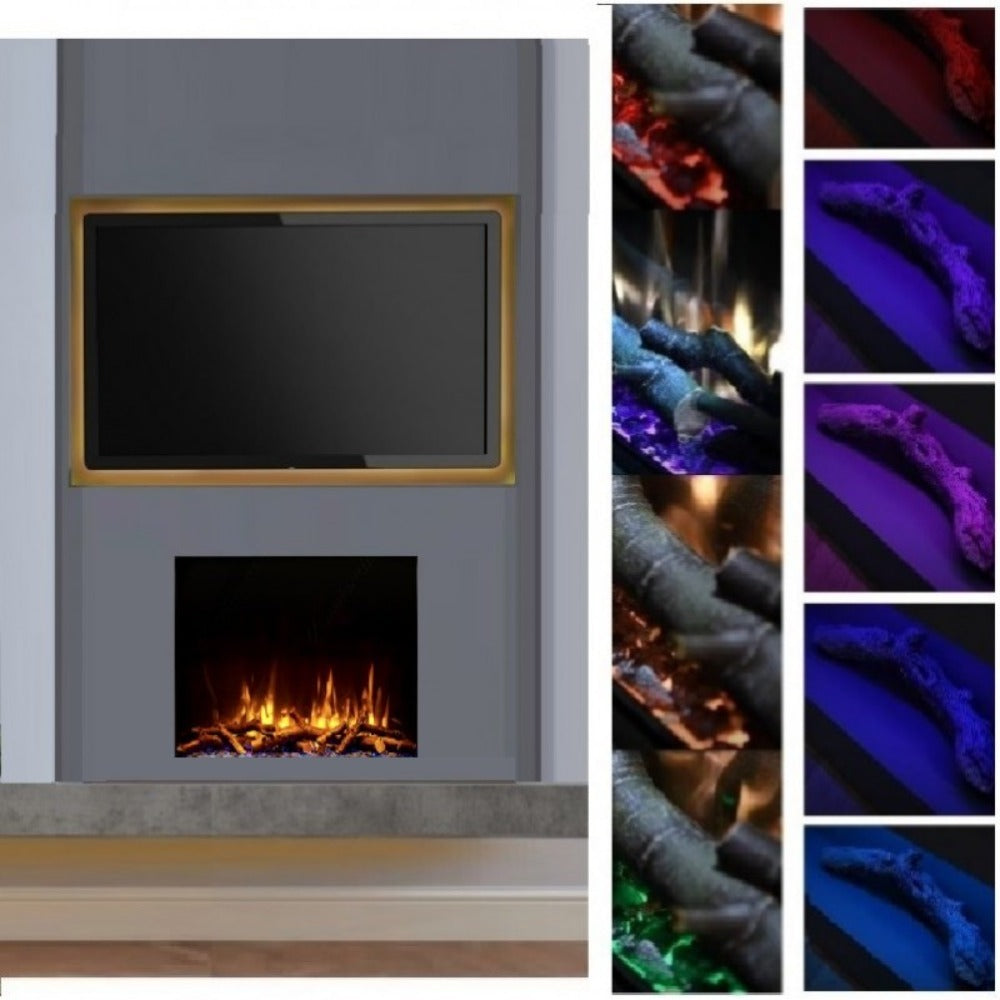 C&J iRange i560e Slimline Multi-Sided Electric Fire with REAL CHOPPED WOOD LOGS