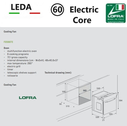 LOFRA LEDA 69EE 60cm Built In Electric Manually Controlled Single Oven Steel