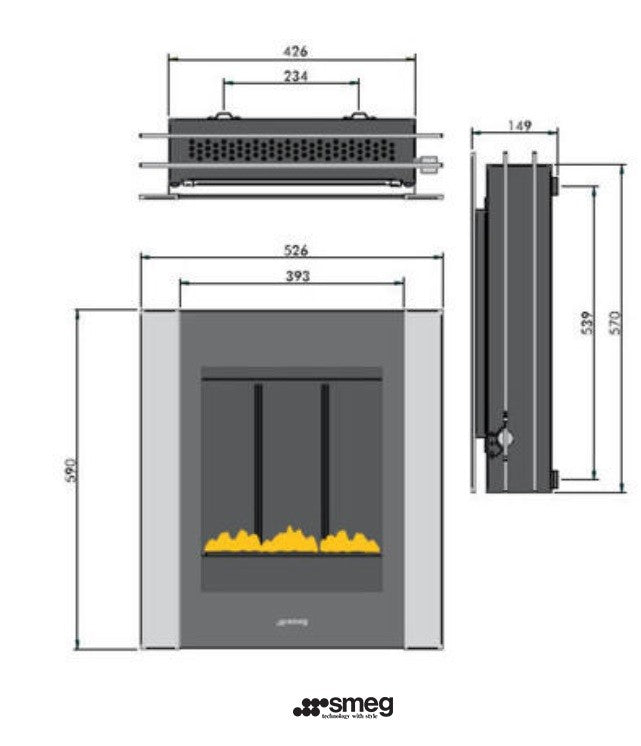 Smeg P23LIN Flueless Wall Mounted Stainless Steel Natural Gas Fire (Special Offer)