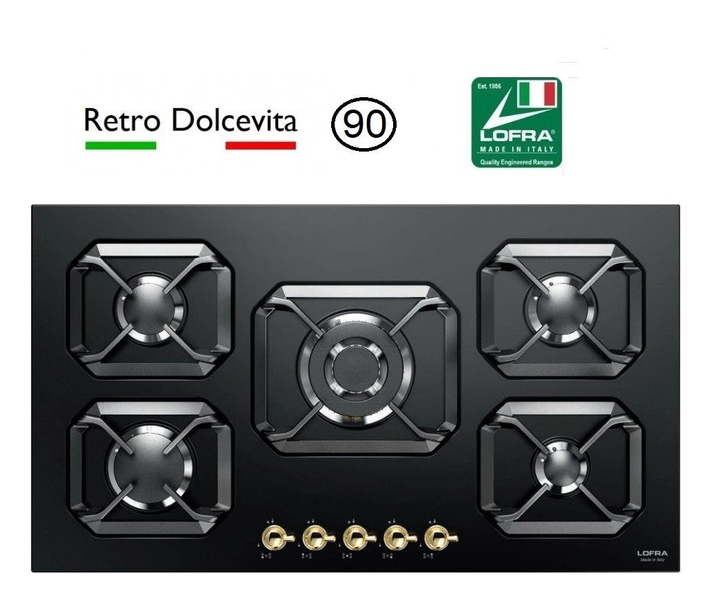 Lofra Dolcevita 90 5 Burner Black Low Profile Retro Gas Hob 90cm