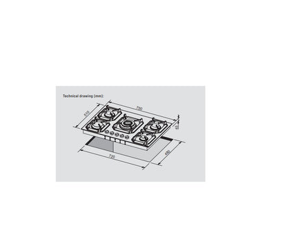 Lofra Urano 75 HLS7B0 5 Burner Stainless Steel Low Profile Gas Hob 75cm