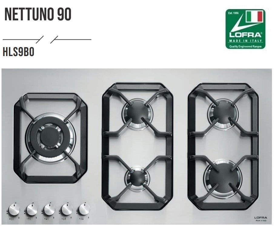 Lofra Nettuno HLS9B0 90 5 Burner Stainless Steel Low Profile Gas Hob 90cm