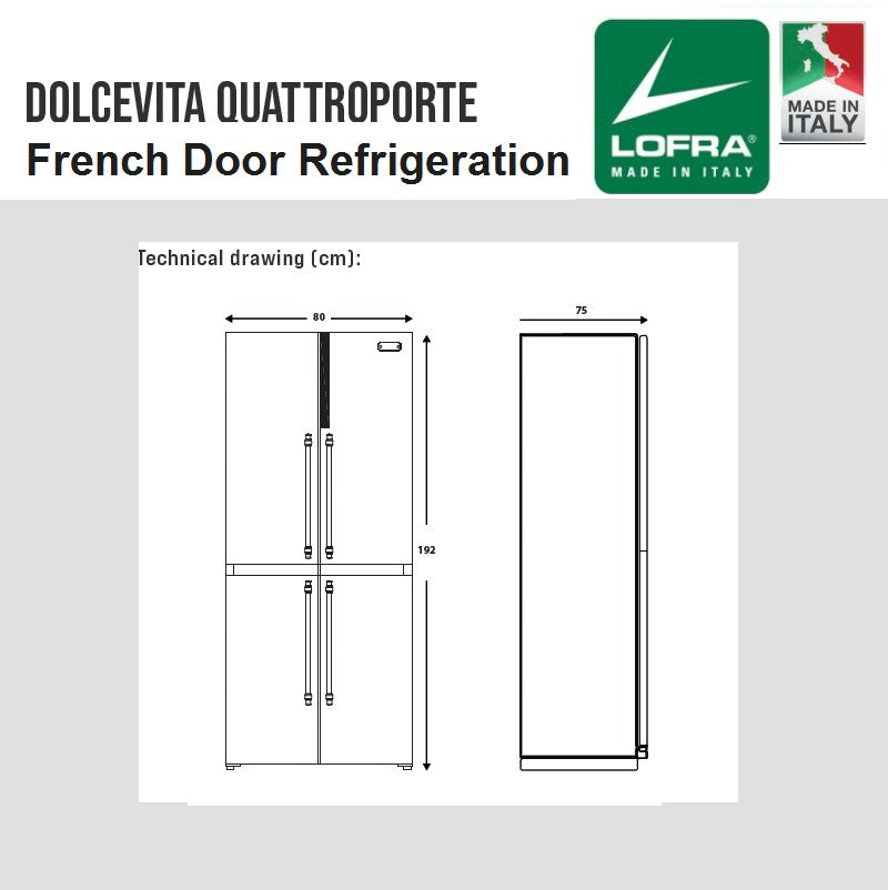 Lofra Dolcevita GFR NM 817 Black French 4 Door Frost Free Refrigerator Fridge Freezer 80cm