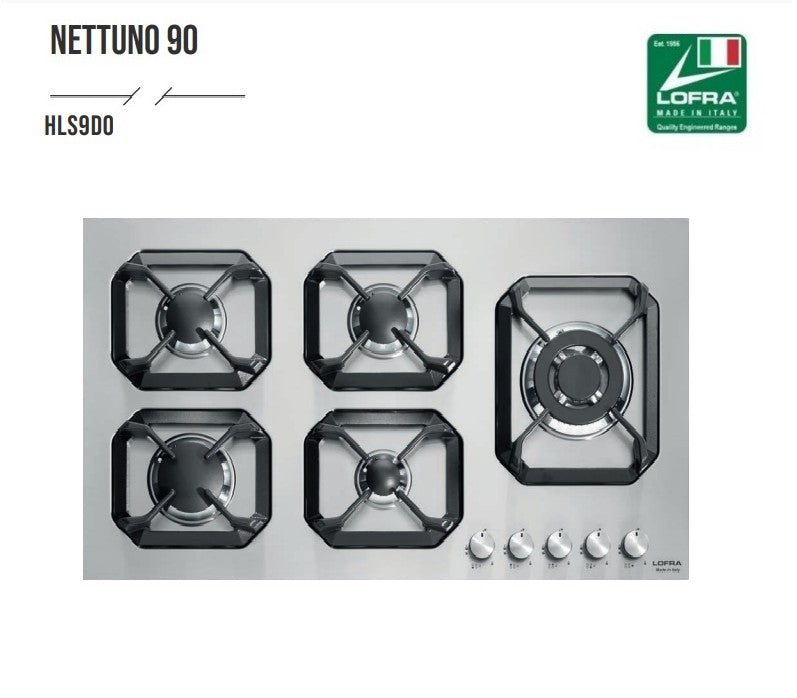 Lofra Nettuno 90 HLS9D0 5 Burner Stainless Steel Low Profile Gas Hob 90cm