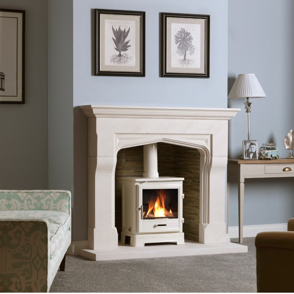 Penmann Conventional Flue Natural Gas Log Effect Gas Stove - Cream Enamel with Contemporary Legs