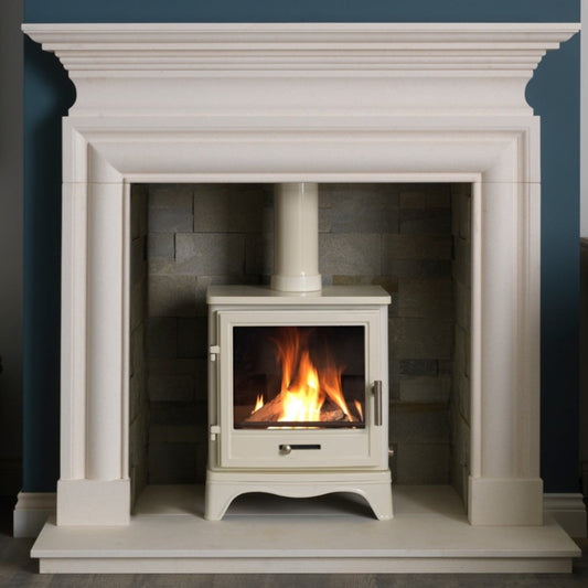 Penmann Conventional Flue Natural Gas Log Effect Gas Stove - Cream Enamel with Skirted Legs