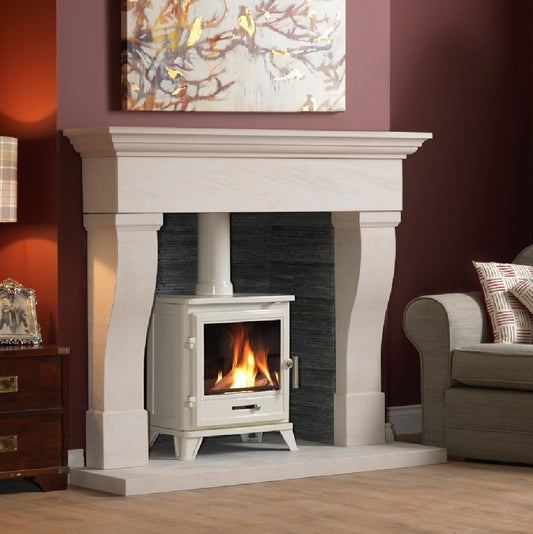 Penmann Conventional Flue Natural Gas Log Effect Gas Stove - Cream Enamel with Traditional Leg