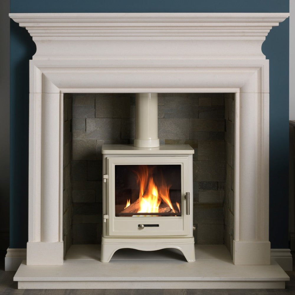 Penmann Conventional Flue LPG Log Effect Gas Stove - Cream Enamel with Skirted Legs