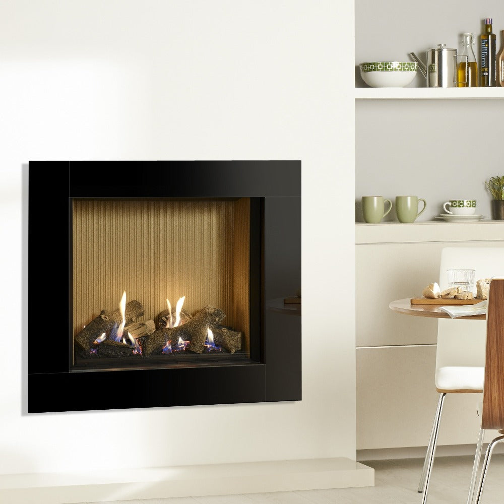 Gazco Riva2 750HL Conventional Flue Log Effect Gas Fire with Icon XS Black Glass Frame