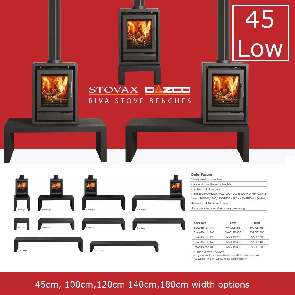 Riva Bench Low,45,100,120,140 cm range by Gazco Stovax (Choice of Widths)