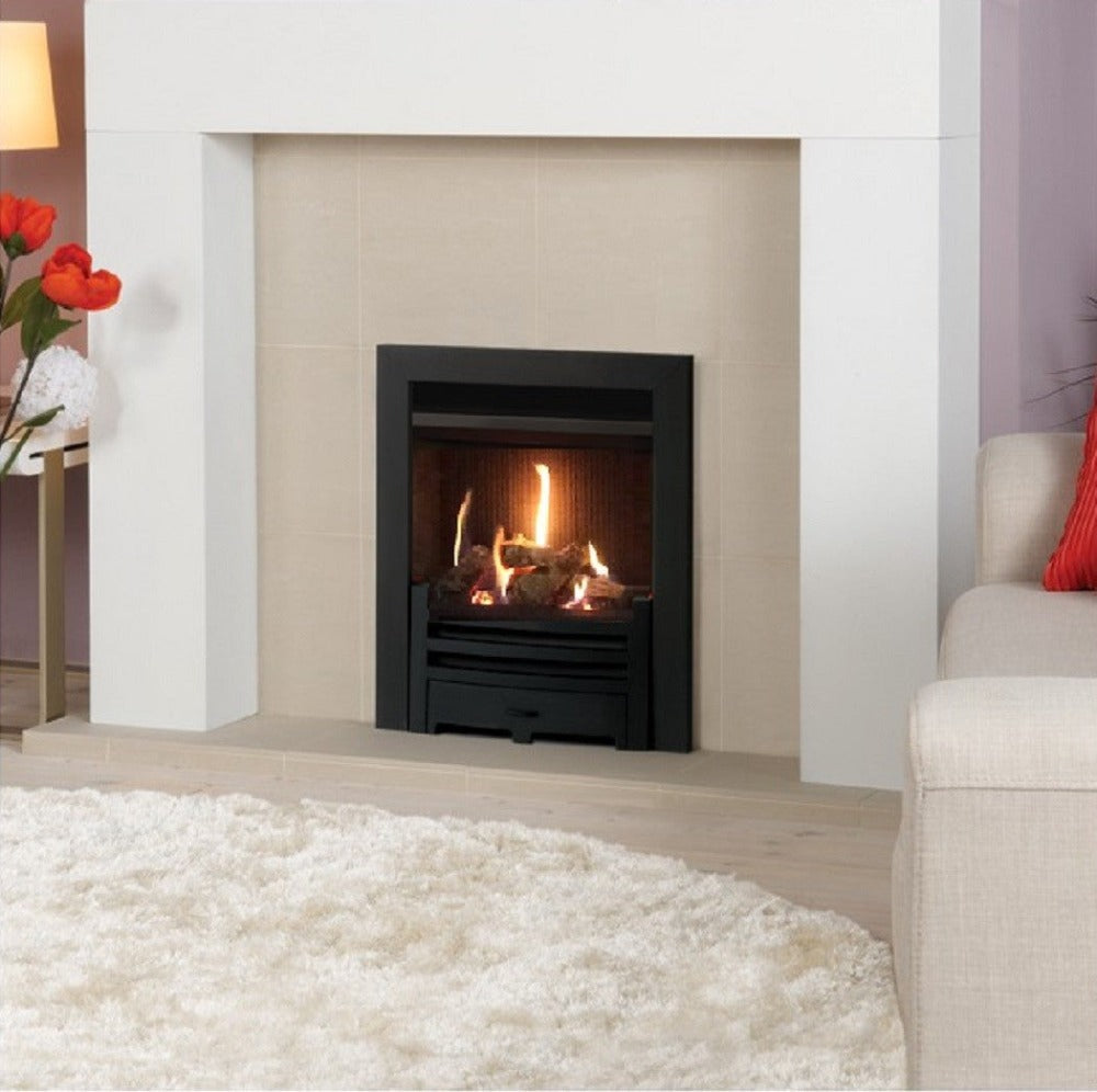 Gazco Logic HE Conventional Flue Log Effect Gas Fire with Black Arts Frame and Front