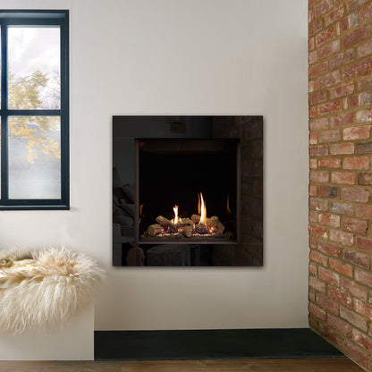 Gazco Riva2 600HL Conventional Flue Log Effect Gas Fire with Icon XS Black Glass Frame