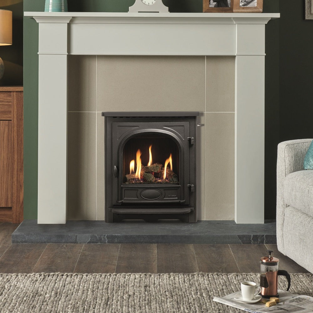 Gazco Logic HE Conventional Flue Log Effect Gas Fire with Stockton Frame