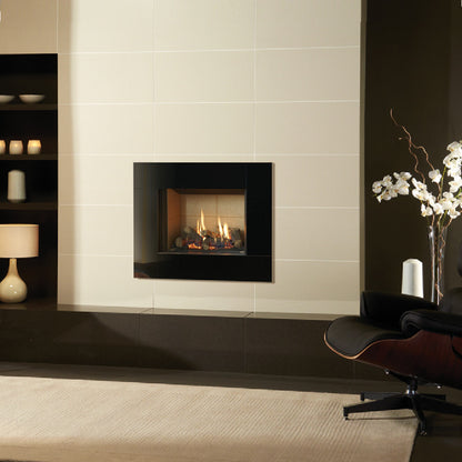 Gazco Riva2 500 Balanced Flue Log Effect Gas Fire with Icon XS Black Glass Frame