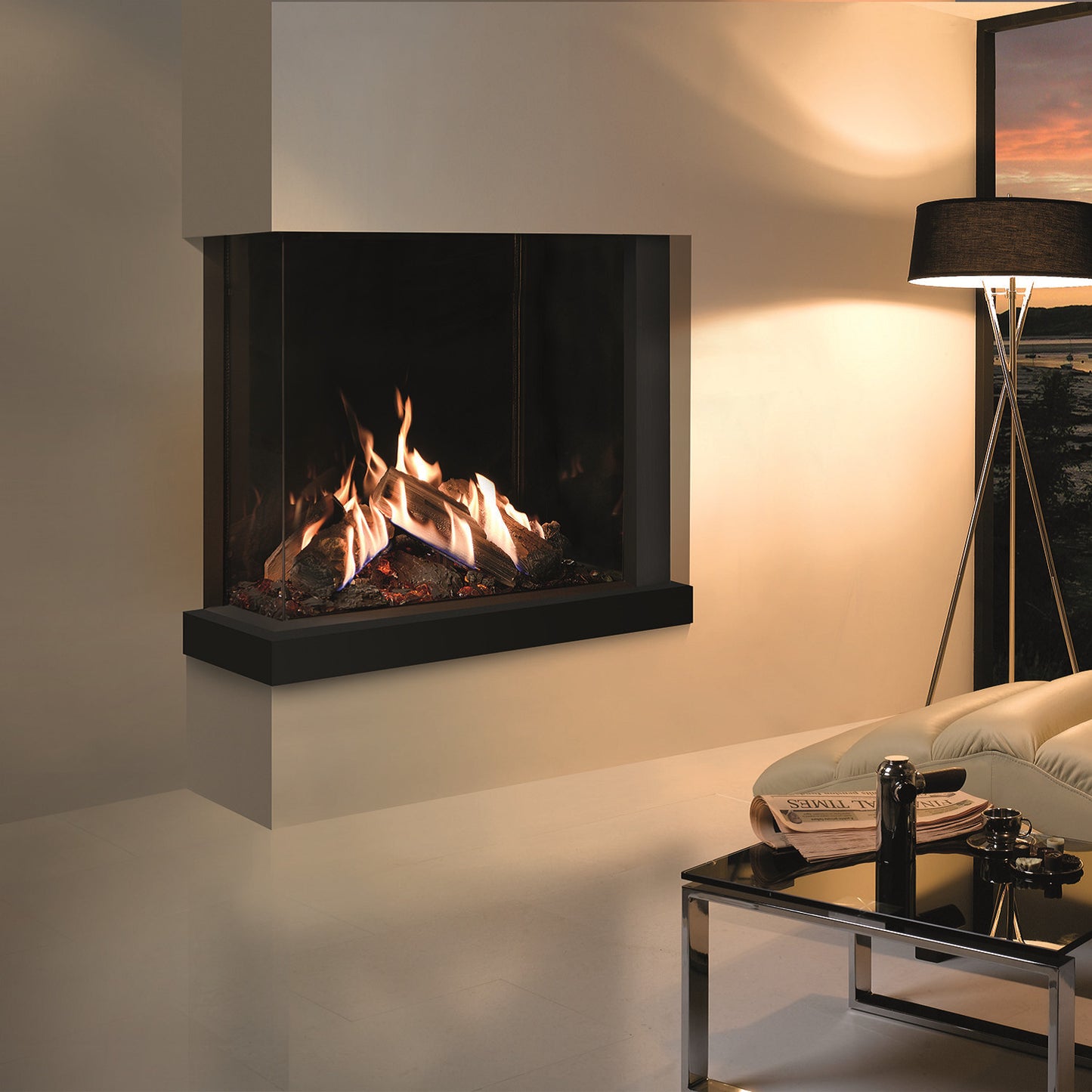 Gazco Reflex 75T-2 2 Sided Balanced Flue Gas Fire with Edge Frame