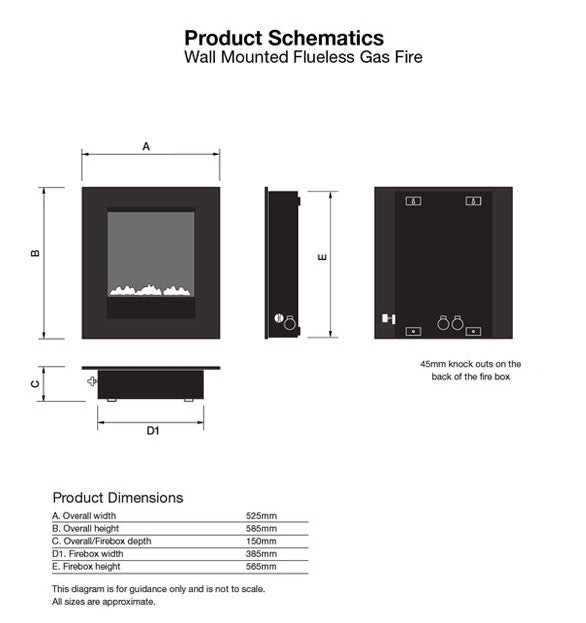 Ekofire 5010 Wall Mounted Flueless Gas Fire with Silver Glass Frame