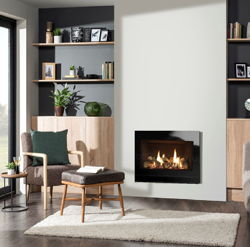 Gazco Riva2 600 Conventional Flue Log Effect Gas Fire with Designio2 Black Glass Frame