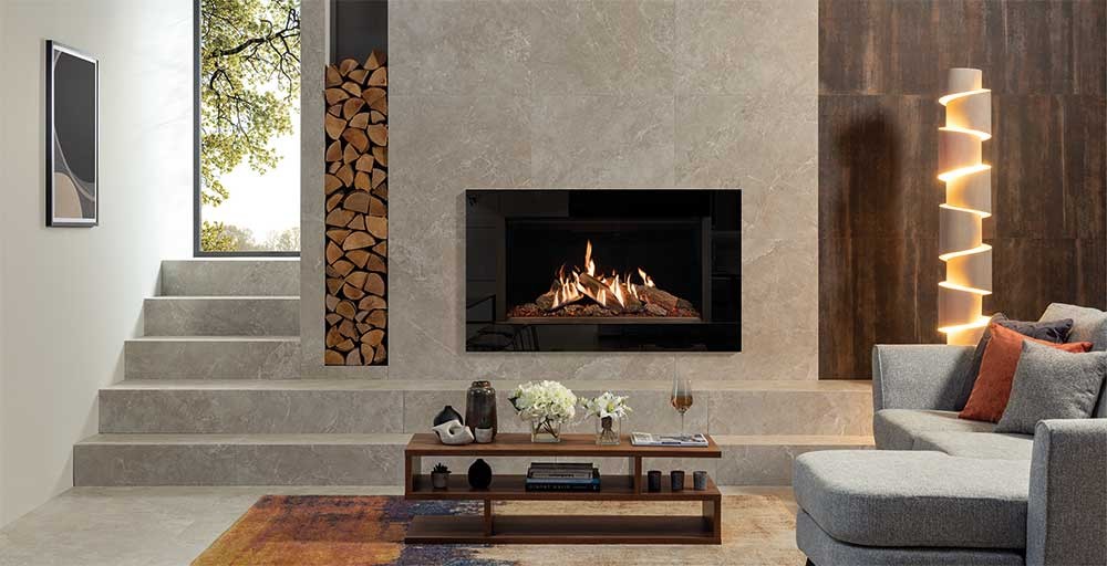 Gazco Reflex 105 Balanced Flue Gas Fire with Icon XS Black Glass Frame