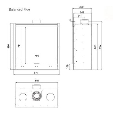 Gazco Riva2 750HL Balanced Flue Log Effect Gas Fire Icon XS Black Glass Frame