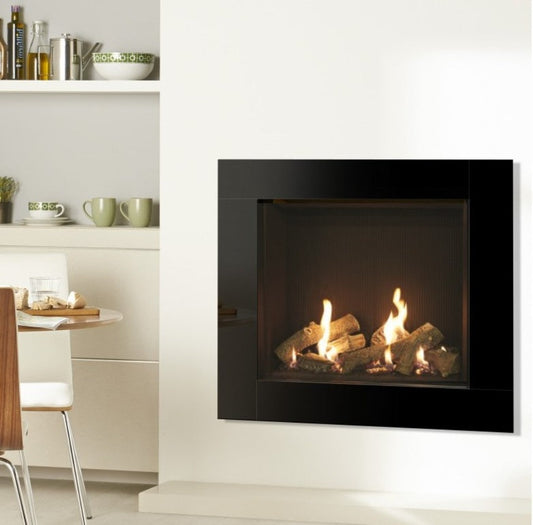 Gazco Riva2 750HL Balanced Flue Log Effect Gas Fire Icon XS Black Glass Frame