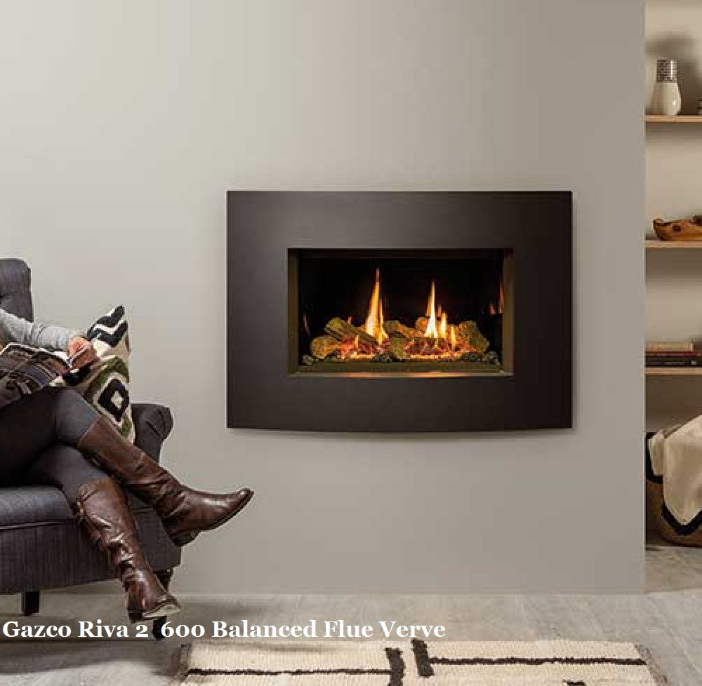 Gazco Riva2 600 Balanced Flue Log Effect Gas Fire with Verve XS Graphite Frame