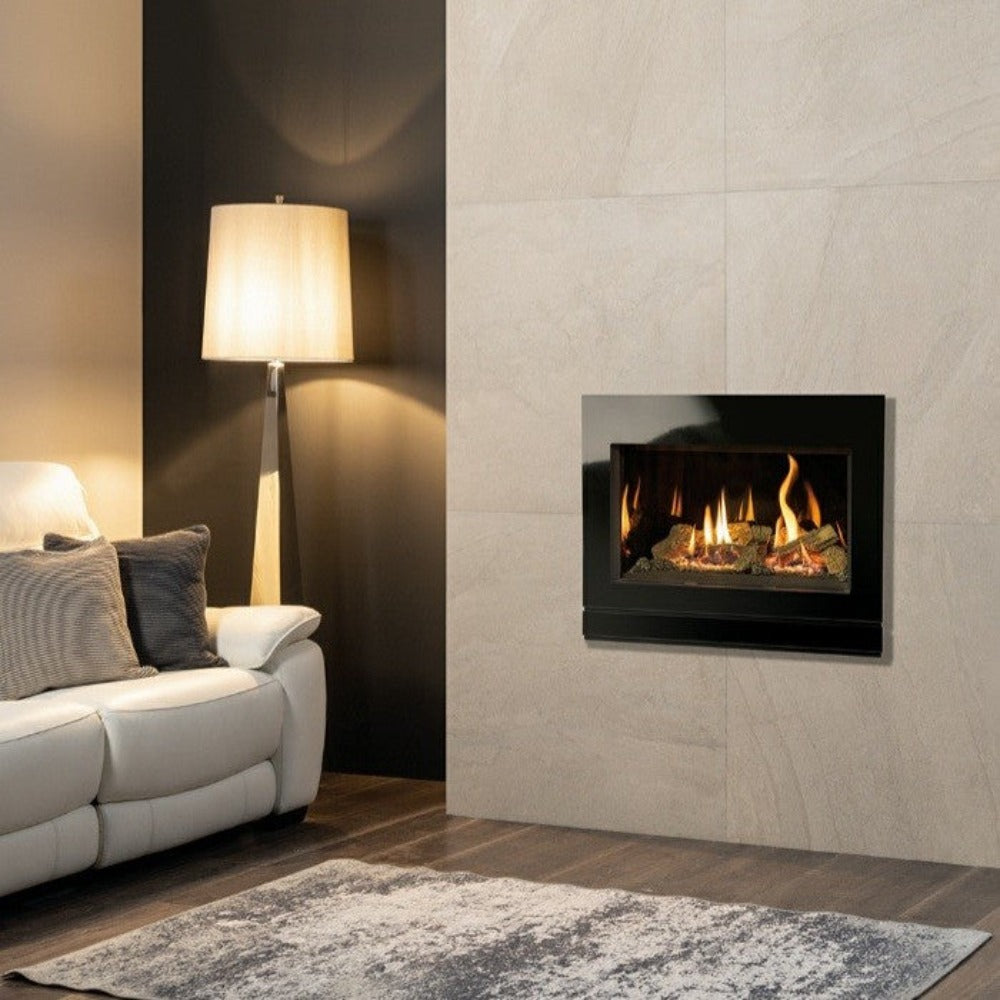 Gazco Riva2 600 Conventional Flue Log Effect Gas Fire with Designio2 Black Glass Frame