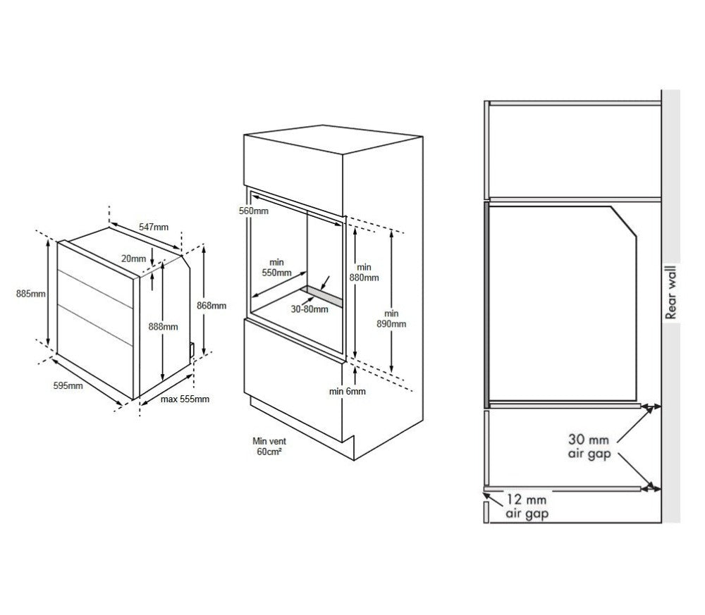 Dimensions of Stoves STBI900G BLK Black Glass Built In Double Gas Oven