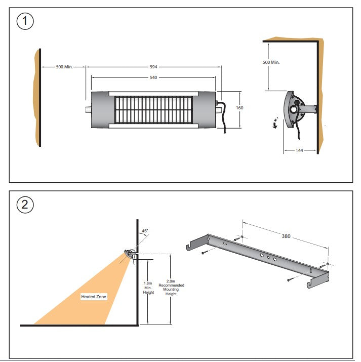 Electric Outdoor Patio Heater Radiant Heater & Light. 2 kw .13 amp fitting. DIMPLEX OPH20 2kW